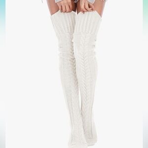 White snow bunny cable knit thigh high knee socks Lolita cosplay doll lingerie